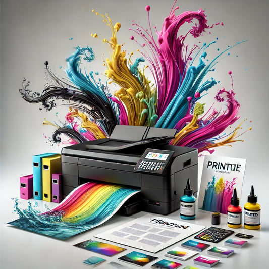 DALL·E 2024-10-02 21.56.26 - A unique and creative image for a printing company. It features a sleek printer with colorful ink (cyan, magenta, yellow, and black) splashing out in .webp__PID:03fdf625-57d6-4e76-bcdb-0ff3707986ef